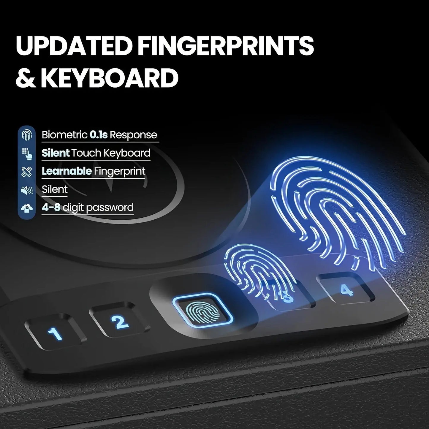 Grimtron Gun Case - Biometric Gun Safe, Grey And Black Novel Home Fingerprint Safe With LED Clock, DOJ Pistol Safe With 2-in-1 Watch And Mobile Wireless Charging, Backlit Keypad, LED Light, Safety Cable, Automatic Epop Unlock WardBoyzPROShop