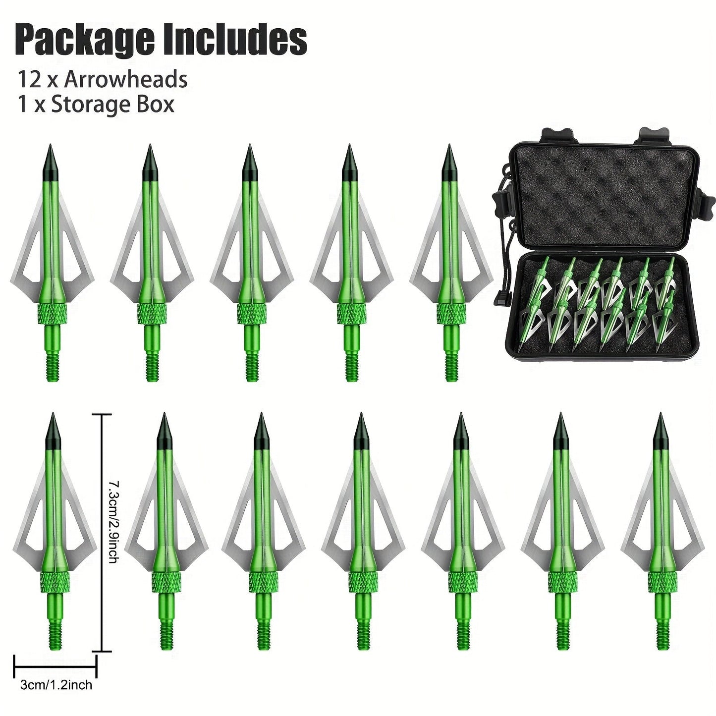 12pcs Archery Hunting Arrowheads, 100 Grain Archery Broadheads, with Storage Box, for Crossbow Recurve Bow, Compound Bow WardBoyzPROShop