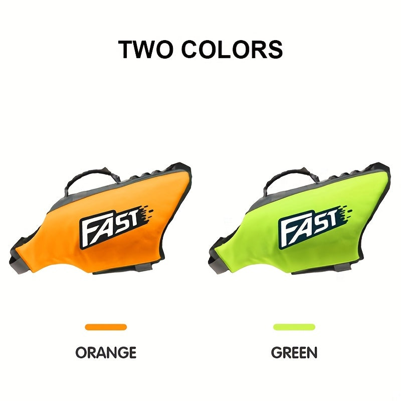 High-Visibility Orange Dog Life Jacket with Gray Accents - Durable Polyester, Adjustable Safety Swim Vest for All Dog Sizes with Easy-Wear Straps & Large "FAST" Print - Perfect for Summer Beach & Pool Activities, Beach Safety WardBoyzPROShop
