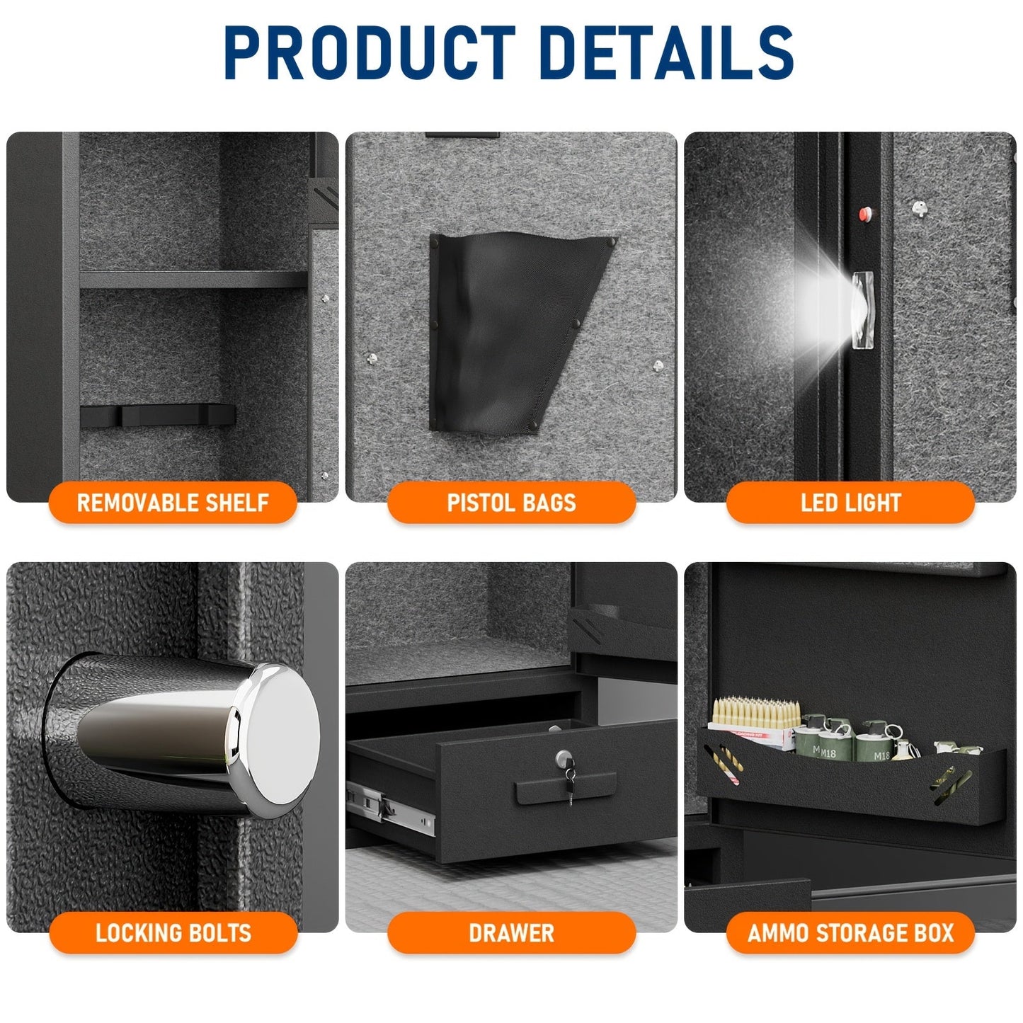 Kavey 4-5 Firearm Safe Cabinet, Security Safe for Rifles and Shotguns, with Combination Lock, LED Interior Lighting, Quick Access Drawer, and Removable Shelves, for Home - Non-Waterproof, Dry Battery Powered (Battery Not Incl WardBoyzPROShop