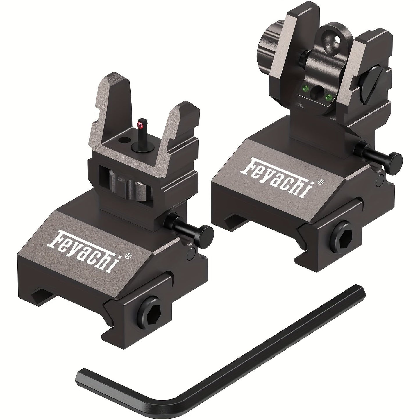 Feyachi S37 Fiber Optic Iron Sights - Red Green Dots Fiber Flip Up Sights, Rail Mount Flip Up Sights, Tool-Free Adjustment Front and Rear Backup Iron Sight - For Rifles - Suitable for Hunting, Shooting & Tactical Use - Great WardBoyzPROShop
