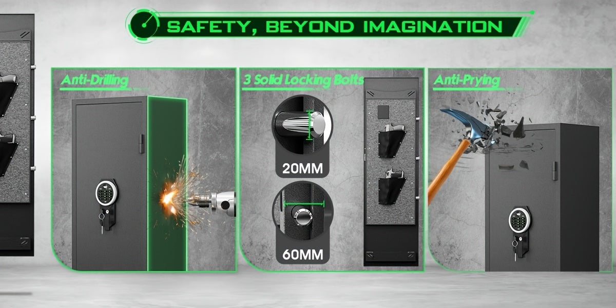 Kavey 4-5 Firearm Safe Cabinet, Security Safe for Rifles and Shotguns, with Combination Lock, LED Interior Lighting, Quick Access Drawer, and Removable Shelves, for Home - Non-Waterproof, Dry Battery Powered (Battery Not Incl WardBoyzPROShop