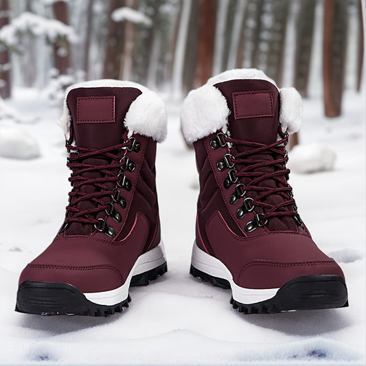 Womens Snow Boots Mid-Calf Winter Boots Fur Lined Non-Slip Warm Boots For Work Hiking Outdoor Waterproof Warm