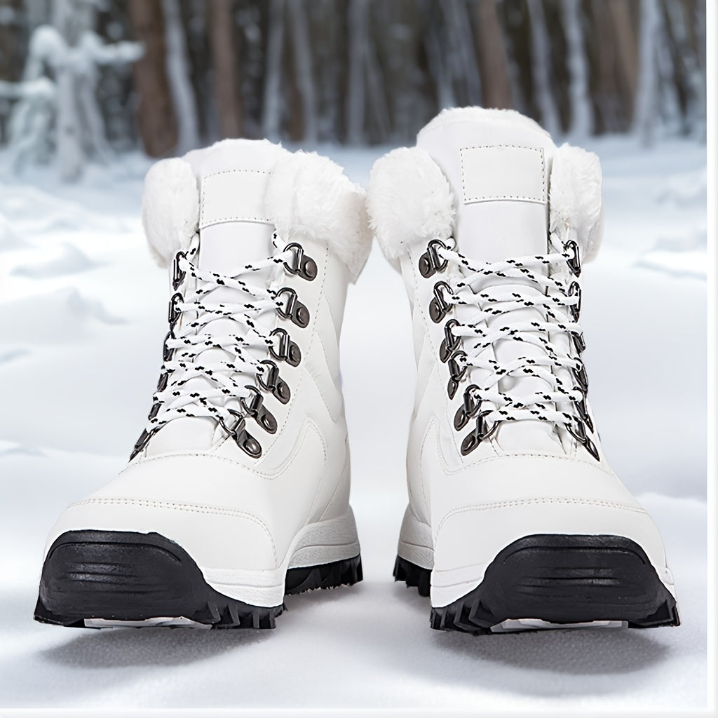 Womens Snow Boots Mid-Calf Winter Boots Fur Lined Non-Slip Warm Boots For Work Hiking Outdoor Waterproof Warm