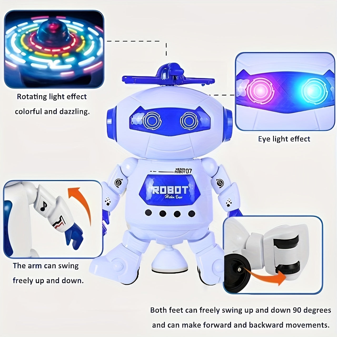 1pc Dancing Robot Toy for Kids with LED Lights and Music, 360-Degree Rotating Action, Ideal Gift for Boys and Girls, Durable Plastic Construction