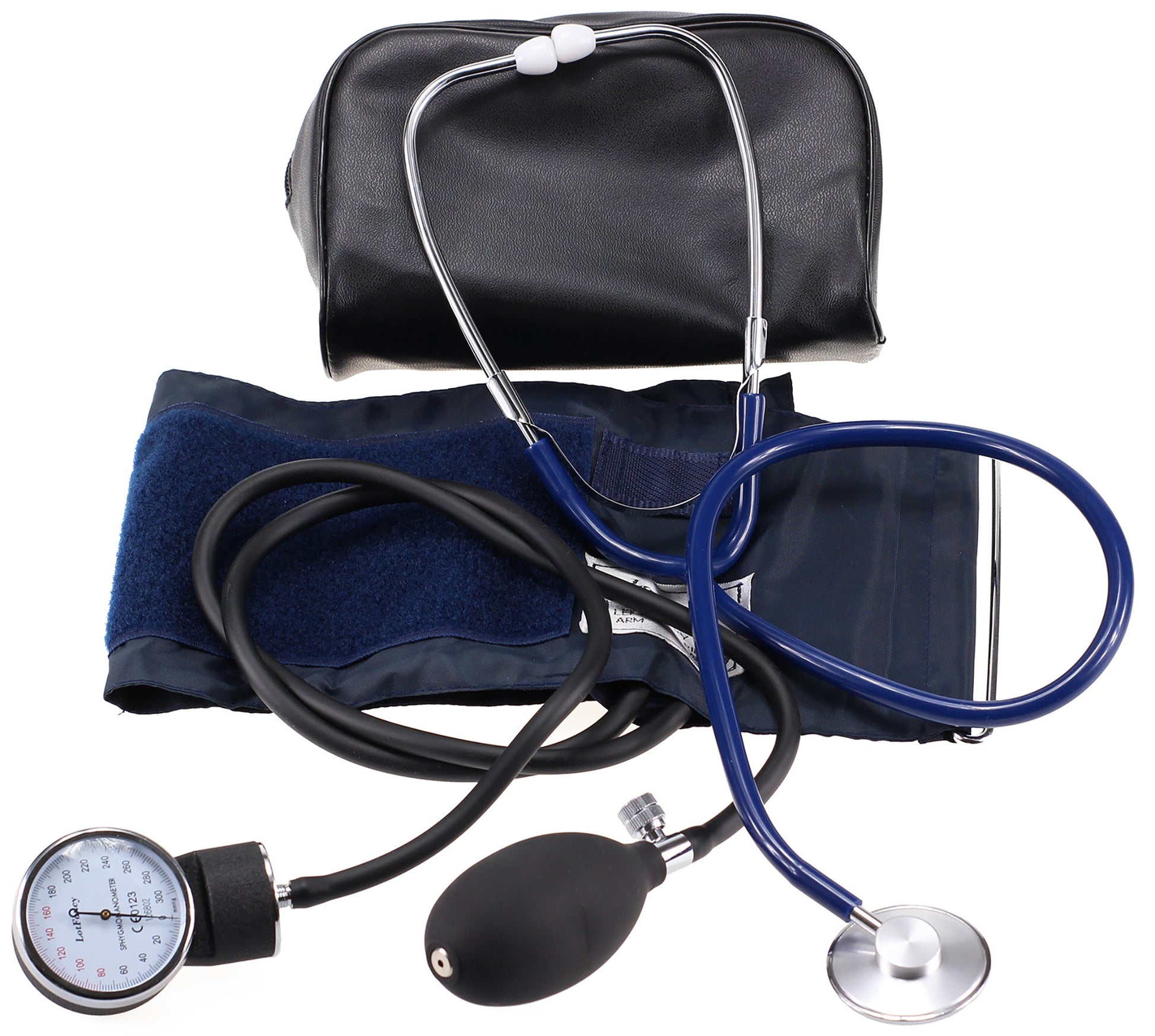 LotFancy Aneroid Sphygmomanometer with Stethoscope Kit, Professional Manual Blood Pressure Monitor and Universal Adult Sized BP Cuff (10"-16), Case Included, Navy WardBoyzPROShop