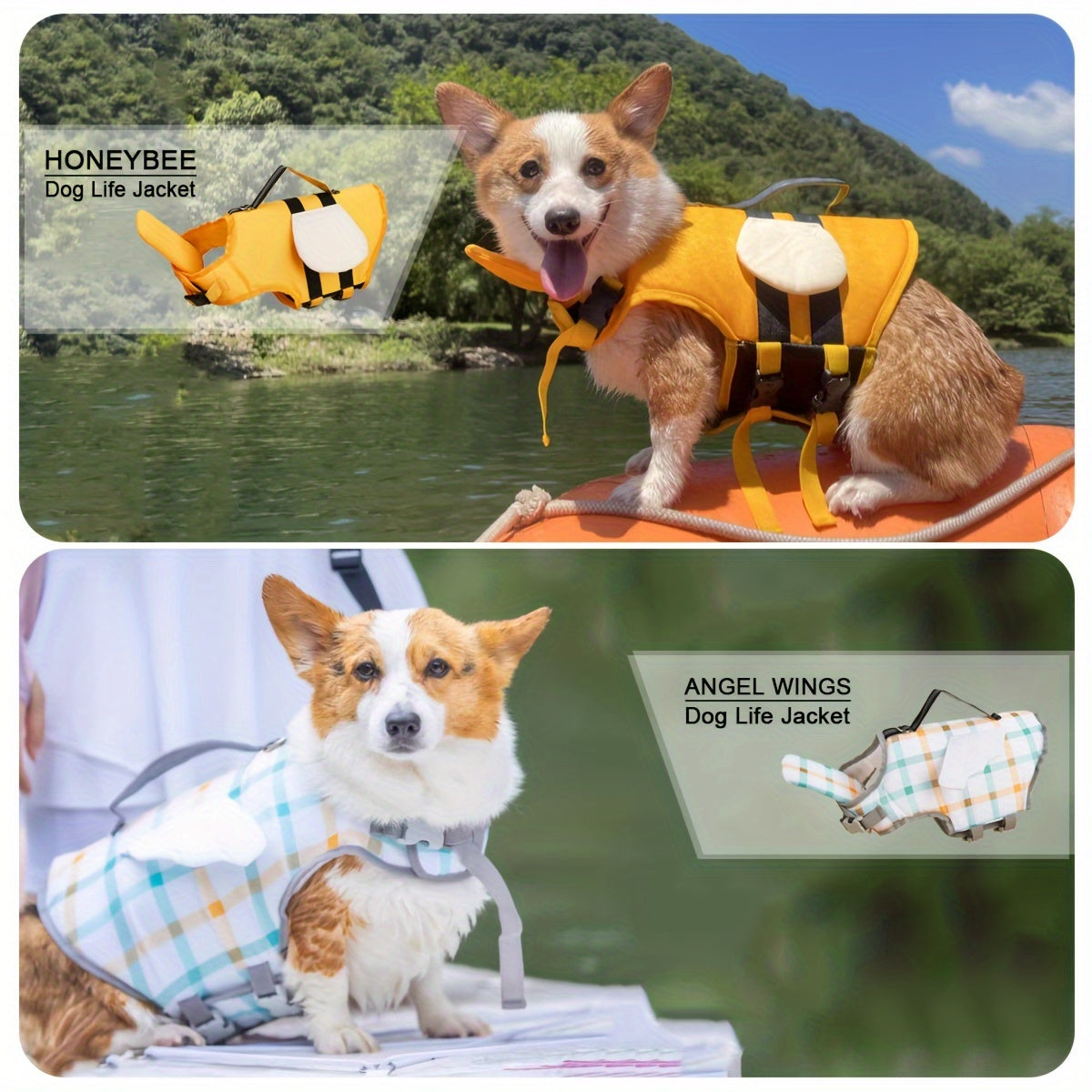 Adorable Bee-Themed Dog Life Jacket with Dinosaur Wings - Adjustable Safety Swim Vest for Small to Large Breeds, Hand-Wash Only, Dog Life Jacket for Swimming WardBoyzPROShop