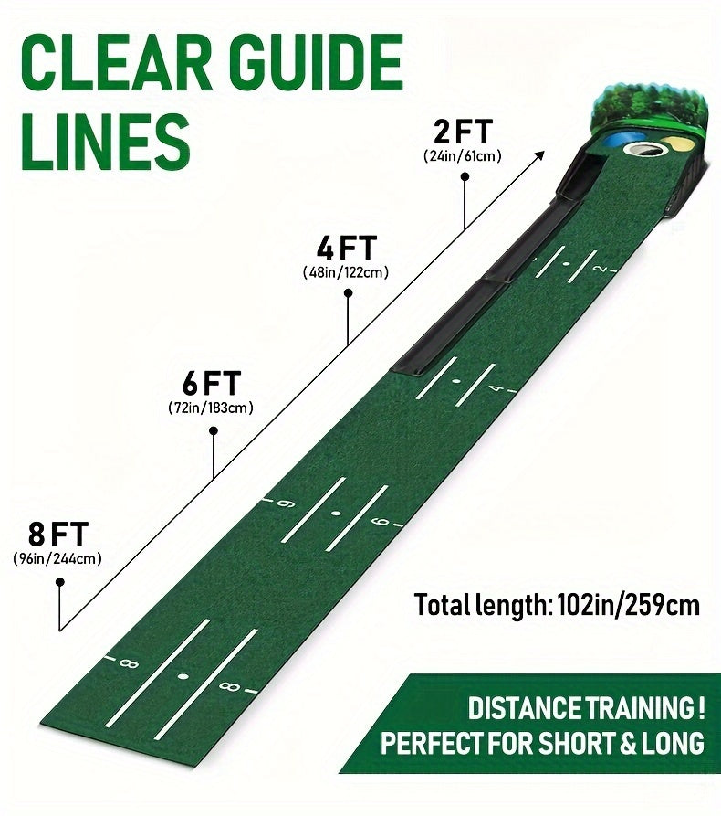 [Lenticular 3D] HUAEN Golf Putting Mat - 8ft Indoor Practice Mat with 3D Backplate and Ball Return WardBoyzPROShop