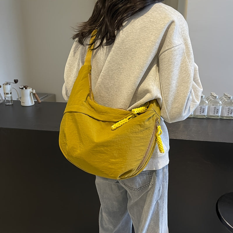 [Large Capacity Crossbody Dumpling Bag] 1pc Elegant Women's Crossbody Dumpling Bag - Versatile Casual Shoulder Backpack, Large Capacity, Lightweight, Solid Color (Army Green/Ginger Yellow/Gray/), Nylon Material with Tassel De WardBoyzPROShop