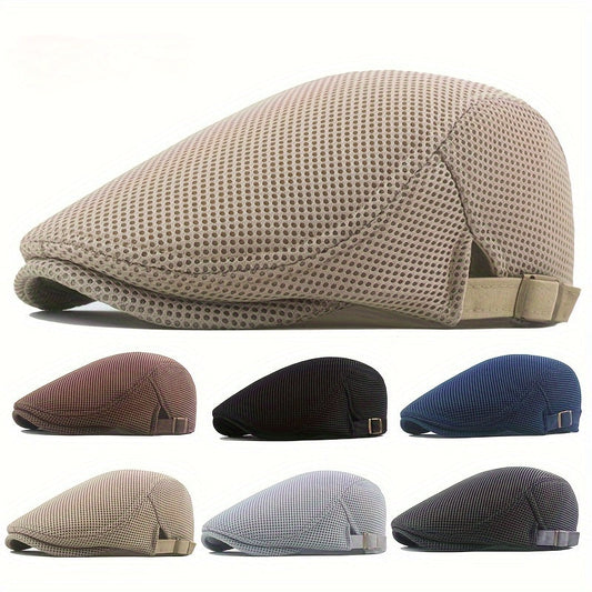 Summer Men News Breathable Cap Hat Mesh Cabbie Golf Driving Sun Flat Beret Black White Gray Beige Hats Caps Visors WardBoyzPROShop