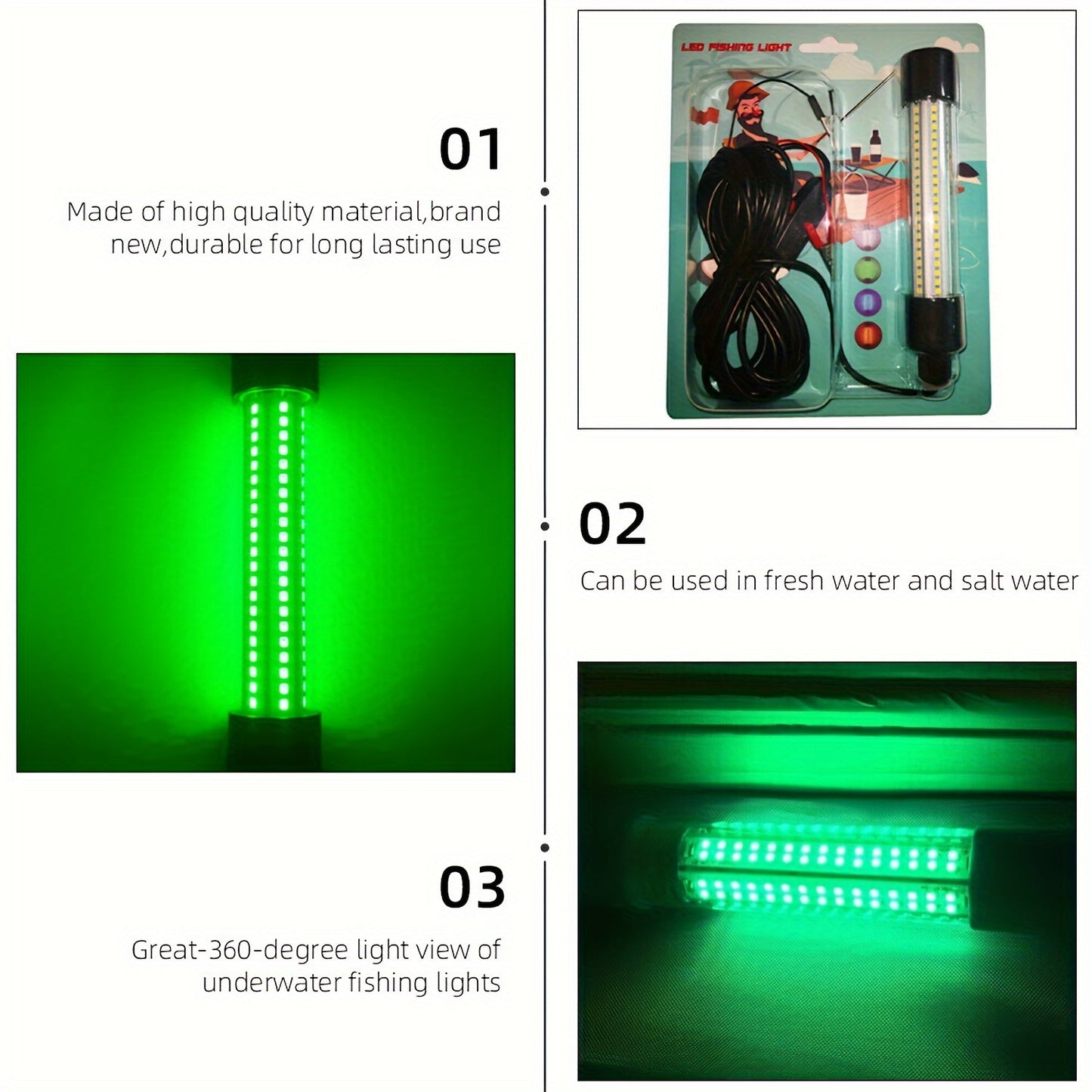 1200LM High-Powered LED Underwater Fishing Light Stick - Attracts Fish, Squid, and Prawns from 50-100m Distance - Battery Powered, Waterproof, and Durable PPS Material