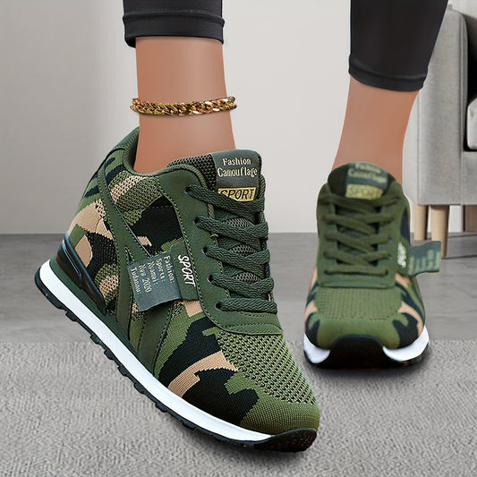 Women's Camouflage Pattern Sneakers, Casual Lace Up Outdoor Shoes, Comfortable Low Top Running Shoes