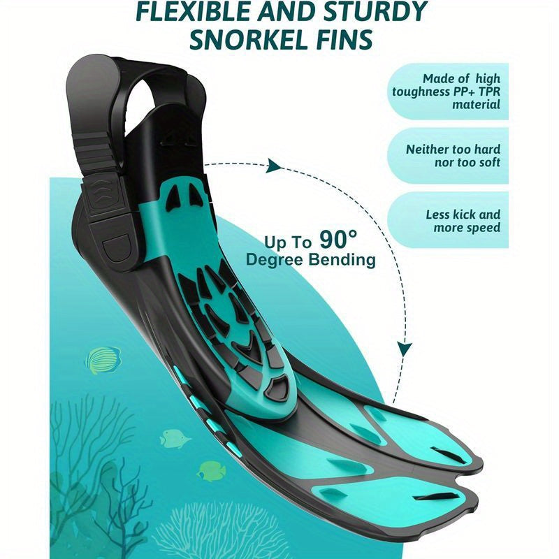 [Panoramic View Snorkel Mask Set] Full Face Snorkel Mask & Adjustable Swim Fins Snorkel Set - Panoramic View Dry Top System Anti-Fog Anti-Leak Mask Fins Snorkeling Gear for Adults WardBoyzPROShop