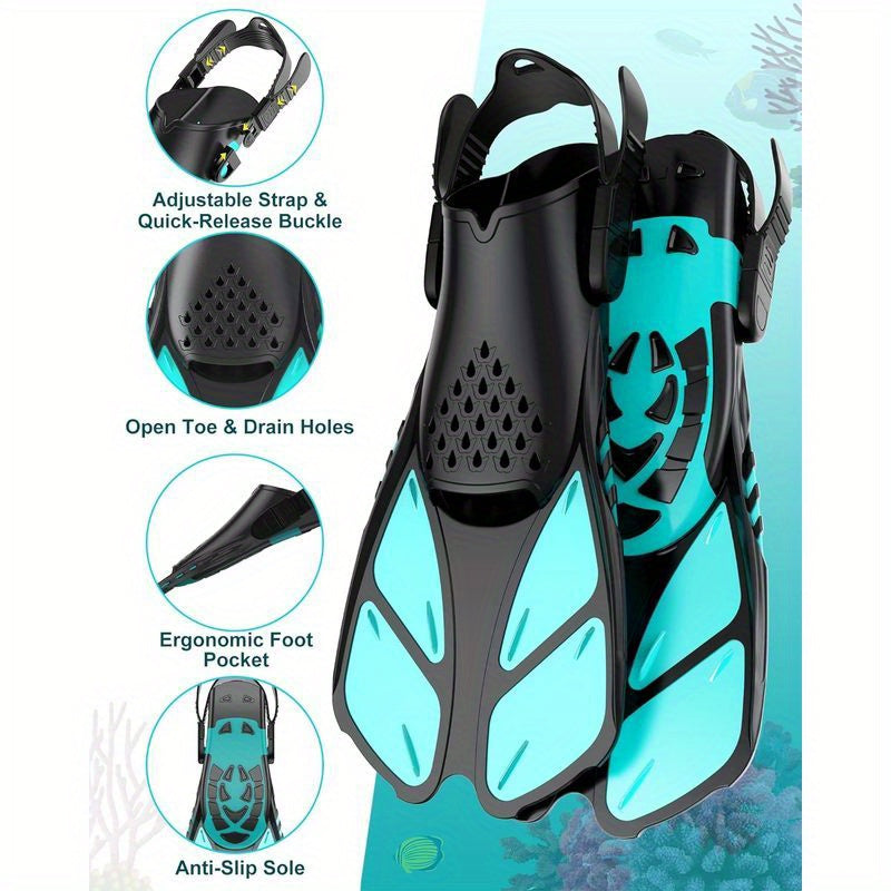[Panoramic View Snorkel Mask Set] Full Face Snorkel Mask & Adjustable Swim Fins Snorkel Set - Panoramic View Dry Top System Anti-Fog Anti-Leak Mask Fins Snorkeling Gear for Adults WardBoyzPROShop