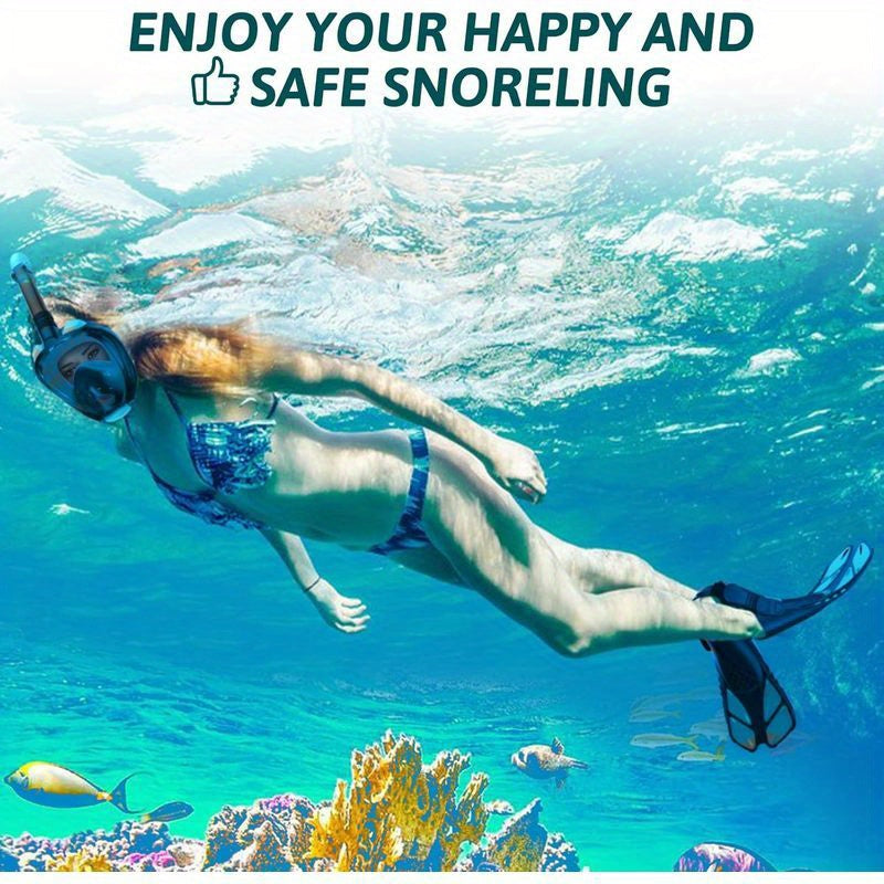 [Panoramic View Snorkel Mask Set] Full Face Snorkel Mask & Adjustable Swim Fins Snorkel Set - Panoramic View Dry Top System Anti-Fog Anti-Leak Mask Fins Snorkeling Gear for Adults WardBoyzPROShop
