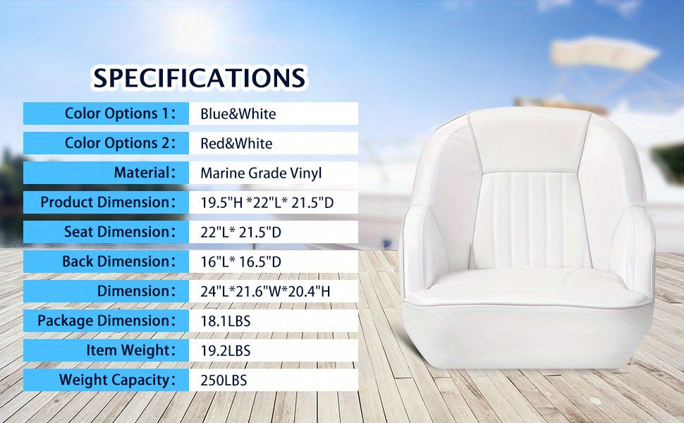 Pontoon Boat Seat, Captain Bucket Seat With Thickened Sponge Padding, Boat Captains Chairs, Fishing Boat Seats, Boat Bucket Seat for Fishing Boat, Sightseeing Boat, Speedboat, Canoe, 1-Piece WardBoyzPROShop