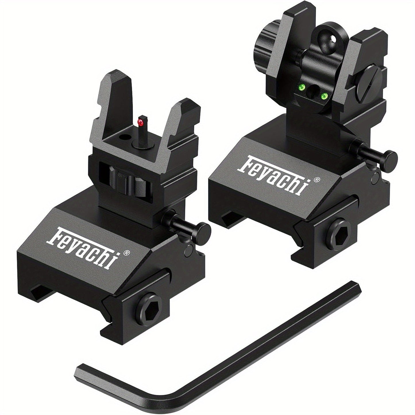 Feyachi S37 Fiber Optic Iron Sights - Red Green Dots Fiber Flip Up Sights, Rail Mount Flip Up Sights, Tool-Free Adjustment Front and Rear Backup Iron Sight - For Rifles - Suitable for Hunting, Shooting & Tactical Use - Great WardBoyzPROShop