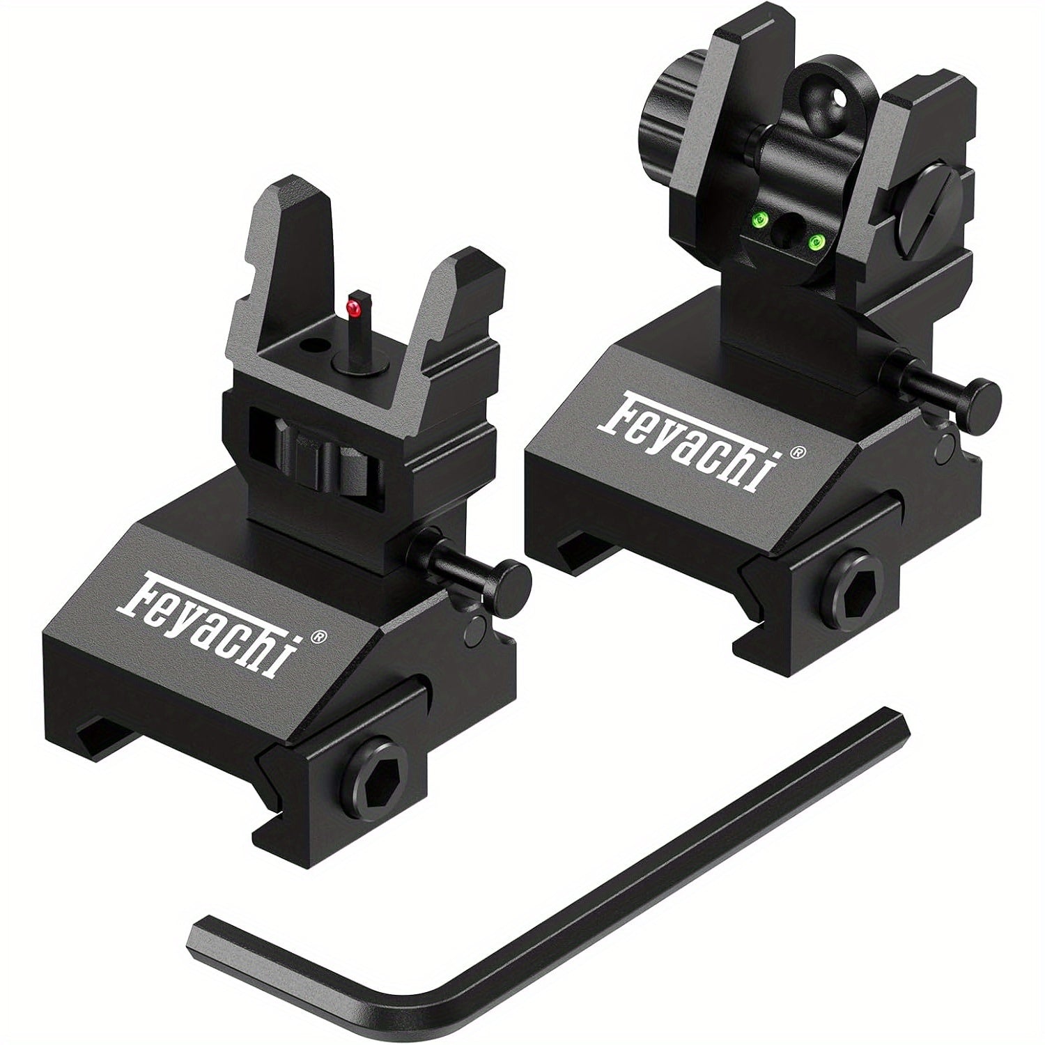 Feyachi S37 Fiber Optic Iron Sights - Red Green Dots Fiber Flip Up Sights, Rail Mount Flip Up Sights, Tool-Free Adjustment Front and Rear Backup Iron Sight - For Rifles - Suitable for Hunting, Shooting & Tactical Use - Great WardBoyzPROShop