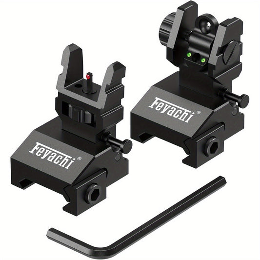 Feyachi S37 Fiber Optic Iron Sights - Red Green Dots Fiber Flip Up Sights, Rail Mount Flip Up Sights, Tool-Free Adjustment Front and Rear Backup Iron Sight - For Rifles - Suitable for Hunting, Shooting & Tactical Use - Great WardBoyzPROShop