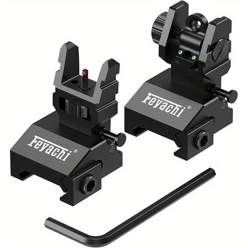Feyachi S37 Fiber Optic Iron Sights - Red Green Dots Fiber Flip Up Sights, Rail Mount Flip Up Sights, Tool-Free Adjustment Front and Rear Backup Iron Sight - For Rifles - Suitable for Hunting, Shooting & Tactical Use - Great WardBoyzPROShop