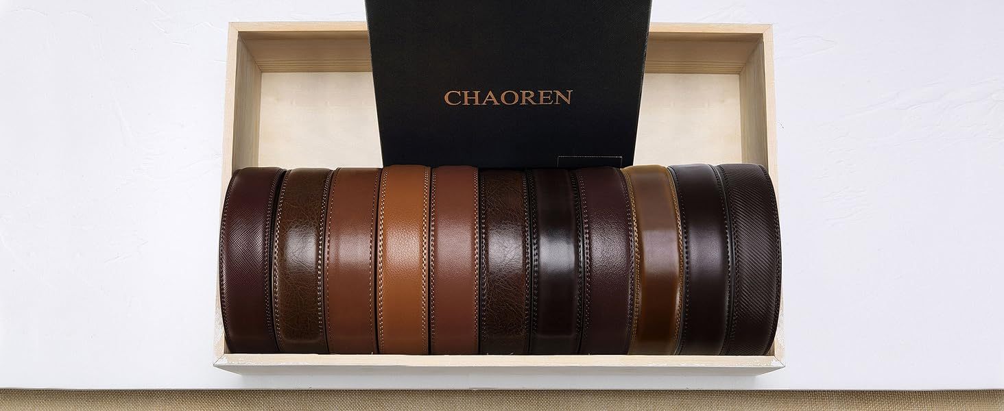 [2 Pack Leather Ratchet Belt] CHAOREN Mens Belts Leather Ratchet 2 Pack - Mens Dress Belt for Dress Pants (32mm) WardBoyzPROShop