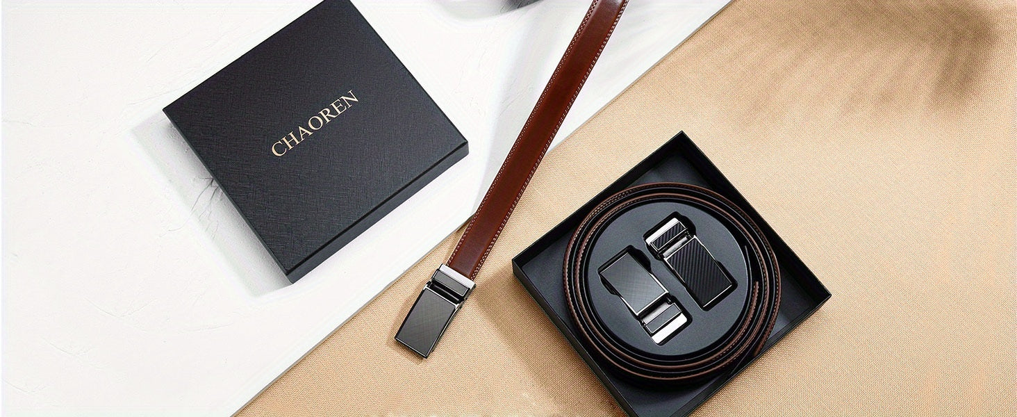 [2 Pack Leather Ratchet Belt] CHAOREN Mens Belts Leather Ratchet 2 Pack - Mens Dress Belt for Dress Pants (32mm) WardBoyzPROShop
