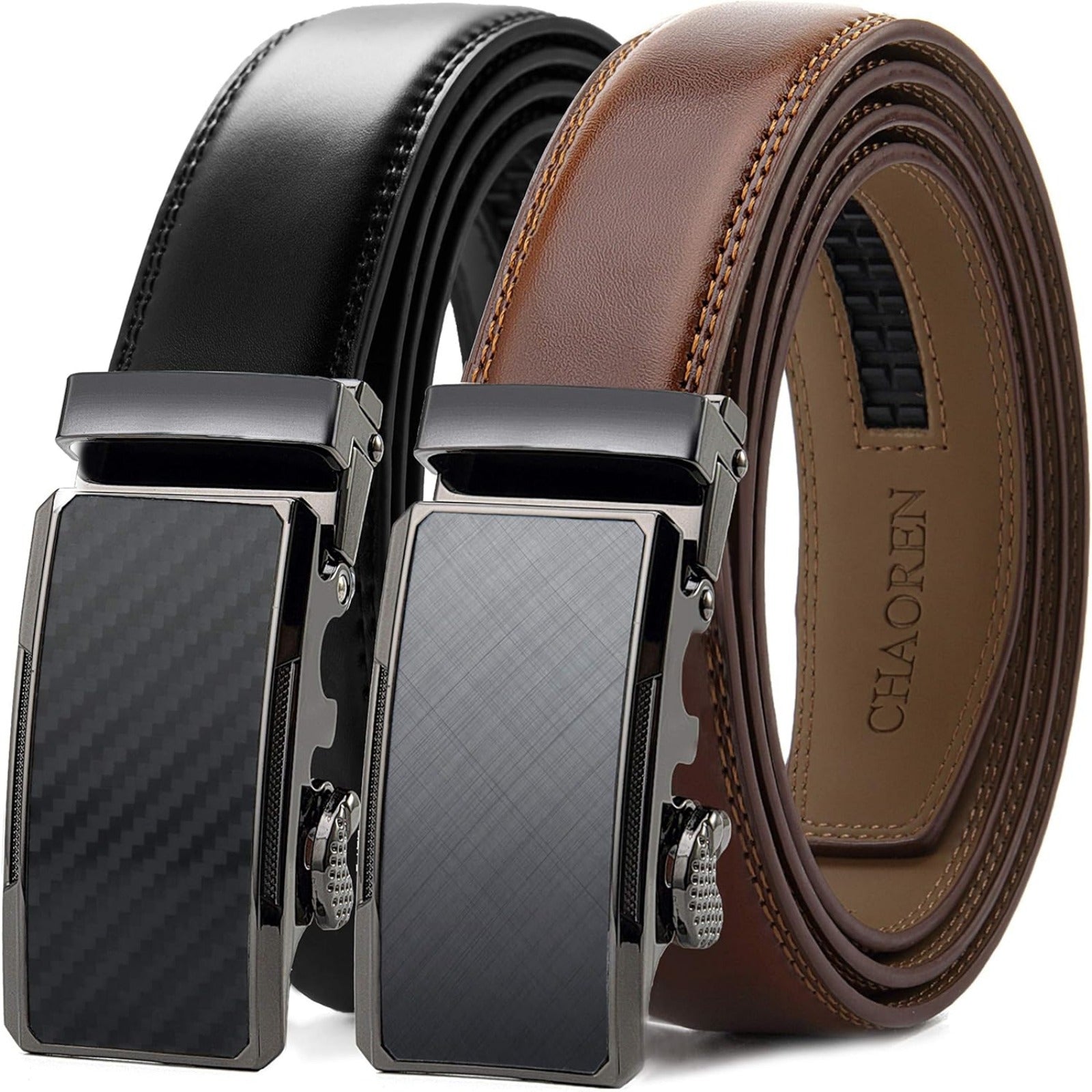 [2 Pack Leather Ratchet Belt] CHAOREN Mens Belts Leather Ratchet 2 Pack - Mens Dress Belt for Dress Pants (32mm) WardBoyzPROShop