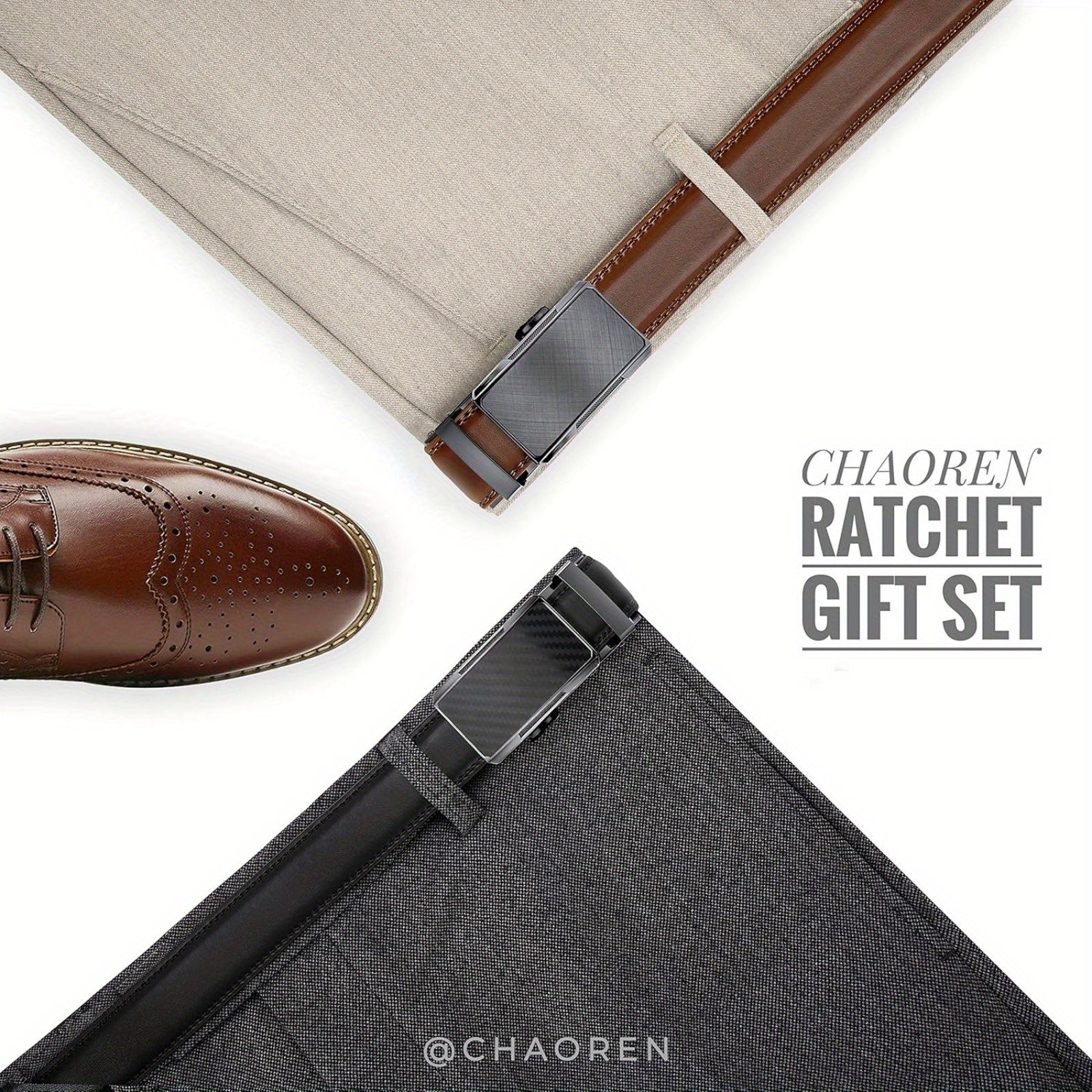 [2 Pack Leather Ratchet Belt] CHAOREN Mens Belts Leather Ratchet 2 Pack - Mens Dress Belt for Dress Pants (32mm) WardBoyzPROShop