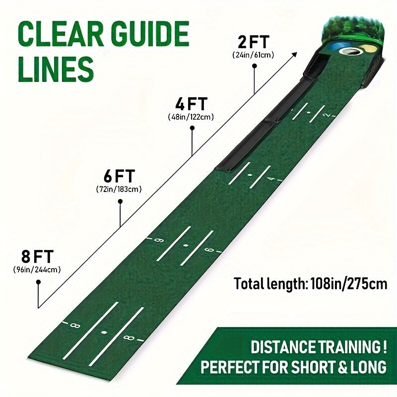 [Lenticular 3D] HUAEN Golf Putting Mat - 8ft Indoor Practice Mat with 3D Backplate and Ball Return WardBoyzPROShop