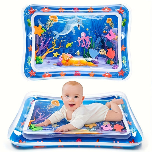 WELLFAR Inflatable Tummy Time Water Mat, Early Development PVC Activity Play Pad, Sensory Stimulation Toy for Babies 0-3 Years Old - Blue