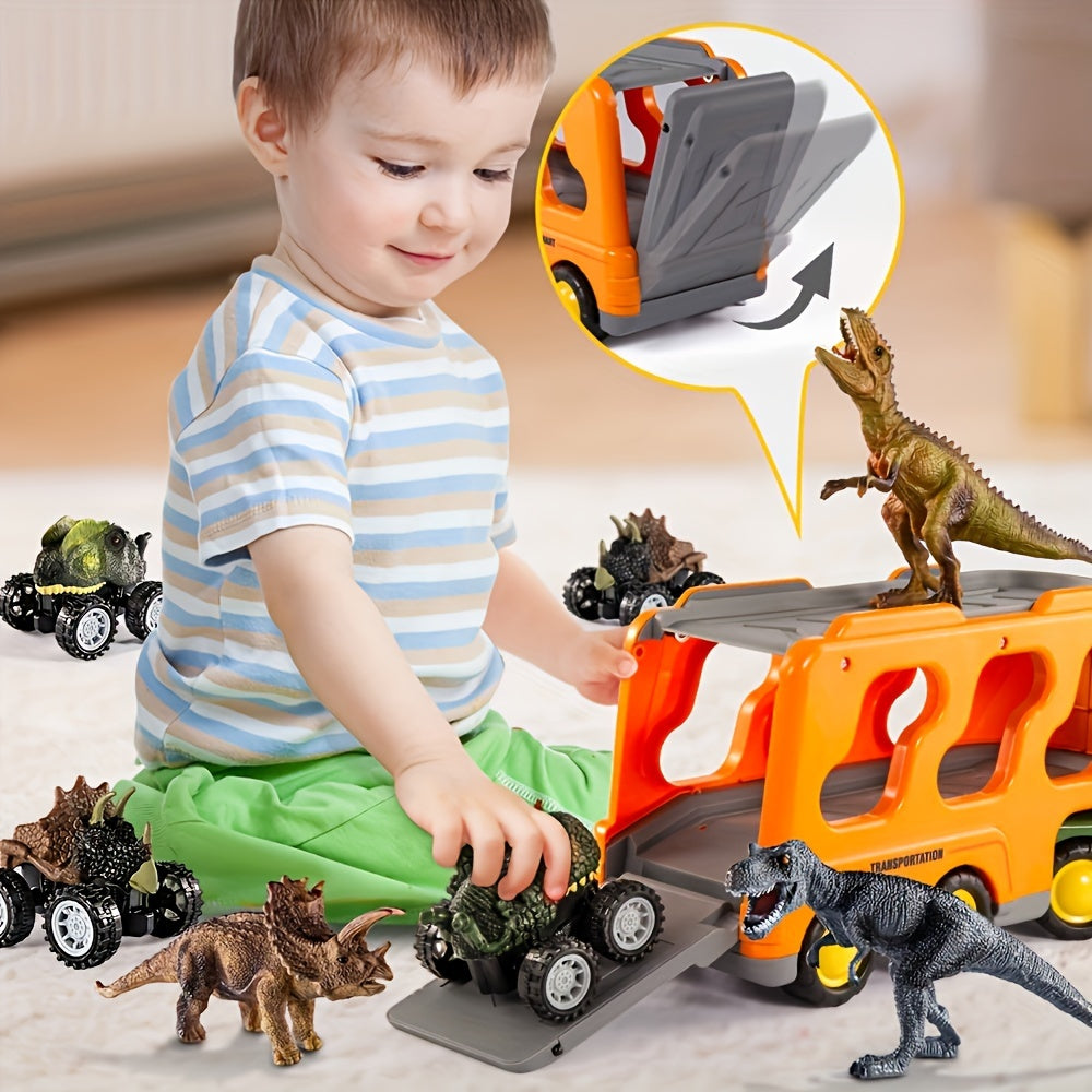 Baby Home Dinosaurs & Truck Toys Transport Car With 3 Dino Figures & 3 Monster Cars, Friction Toy Vehicle In Carrier Truck With Light & Sound, Play Gift Set Halloween, Christmas Gift