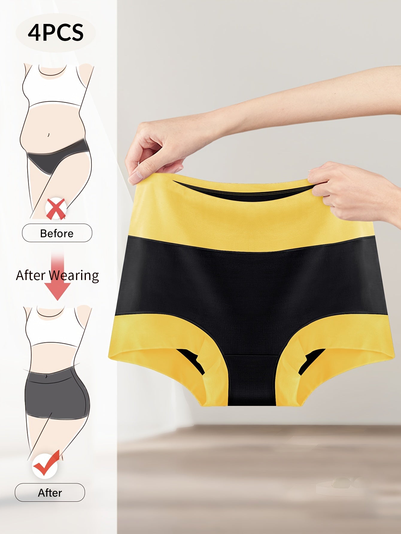 8pcs Women's Boyshorts High Waist Briefs, Boxer Briefs, Soft, Comfortable, Contrast Color, Light Tummy Control