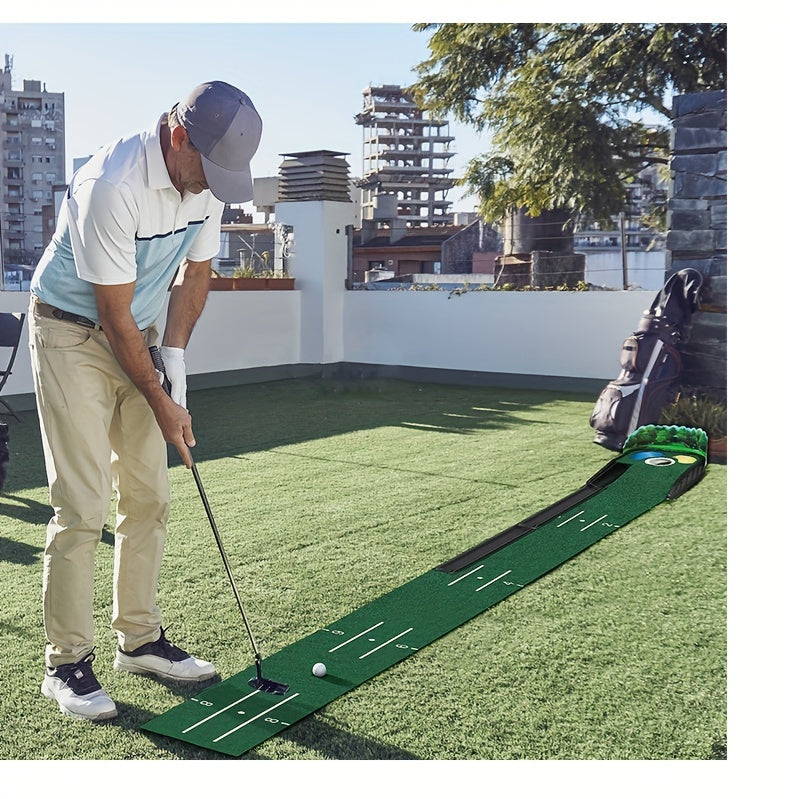 [Lenticular 3D] HUAEN Golf Putting Mat - 8ft Indoor Practice Mat with 3D Backplate and Ball Return WardBoyzPROShop