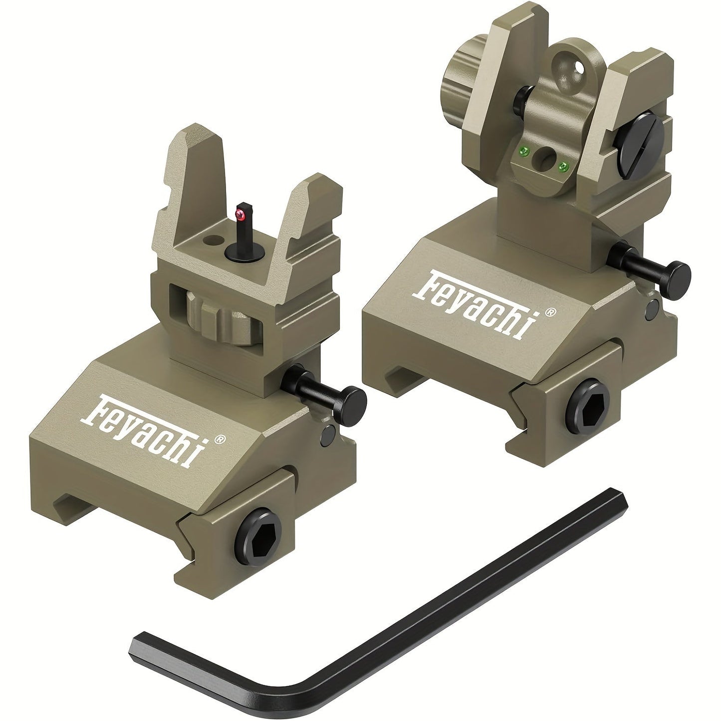 Feyachi S37 Fiber Optic Iron Sights - Red Green Dots Fiber Flip Up Sights, Rail Mount Flip Up Sights, Tool-Free Adjustment Front and Rear Backup Iron Sight - For Rifles - Suitable for Hunting, Shooting & Tactical Use - Great WardBoyzPROShop