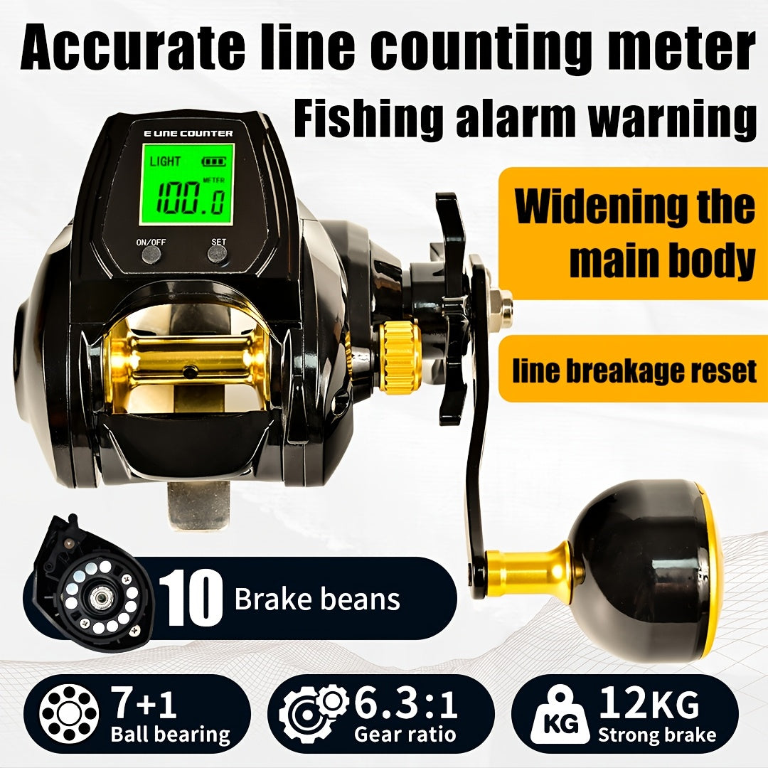 1pc 6.3:1 Gear Ratio Electronic Fishing Reel, Large Screen Counting Baitcasting Reel, Digital Display Fishing Reel With 26.46LB Brake Force, Fishing Tackle For Saltwater WardBoyzPROShop