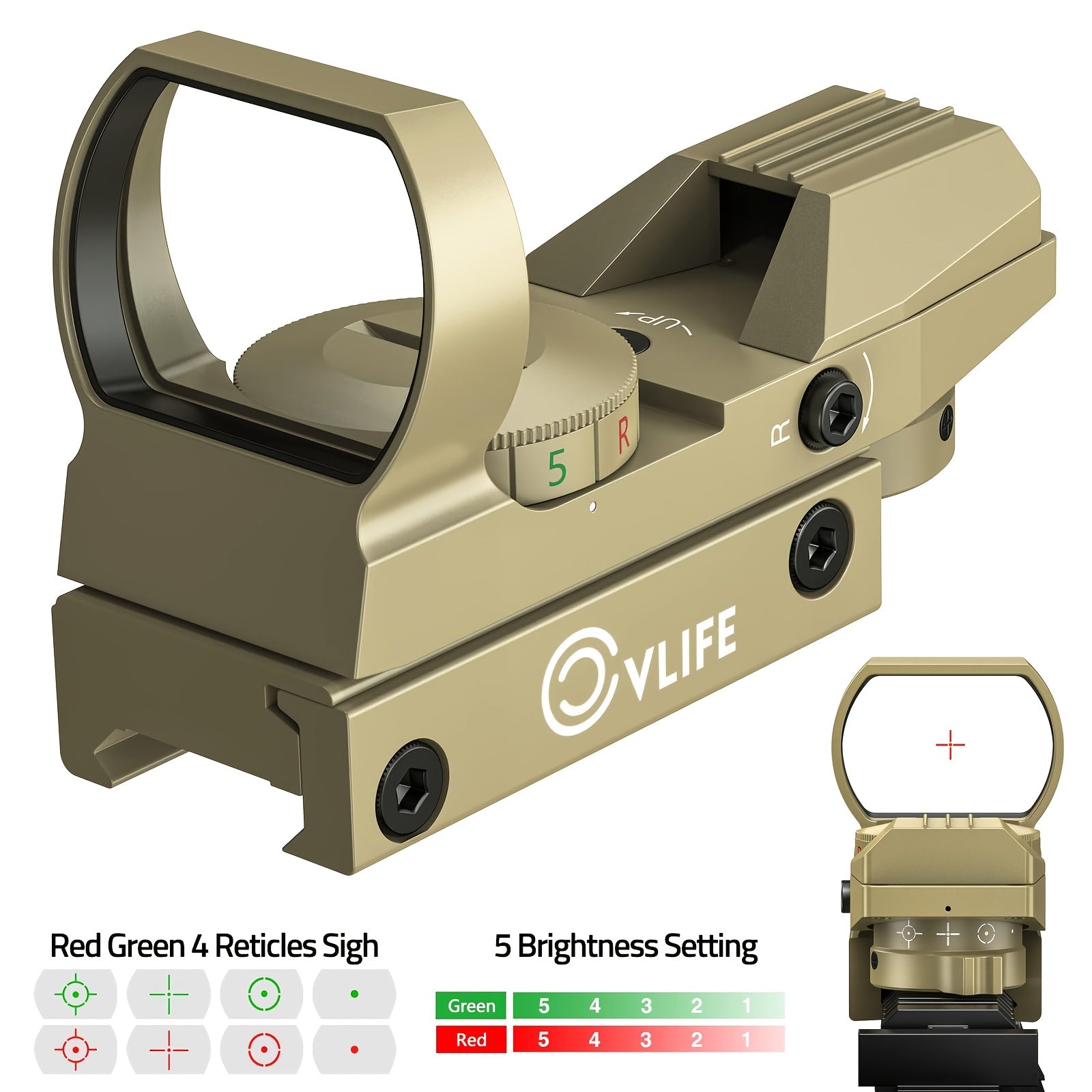 1X22X33 Red/Green Dot Gun Sight with 20mm Rail - Tactical Red Dot Sight, 4 Reticle Patterns, 5 Brightness Settings & Parallax Correction, Battery-Powered (Up to 36V), Compatible with Picatinny/Weaver Rails for Rifles, Pistols WardBoyzPROShop