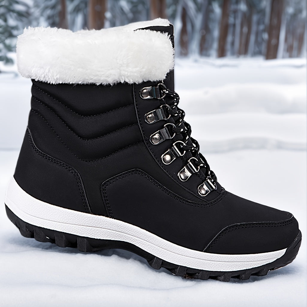 Womens Snow Boots Mid-Calf Winter Boots Fur Lined Non-Slip Warm Boots For Work Hiking Outdoor Waterproof Warm