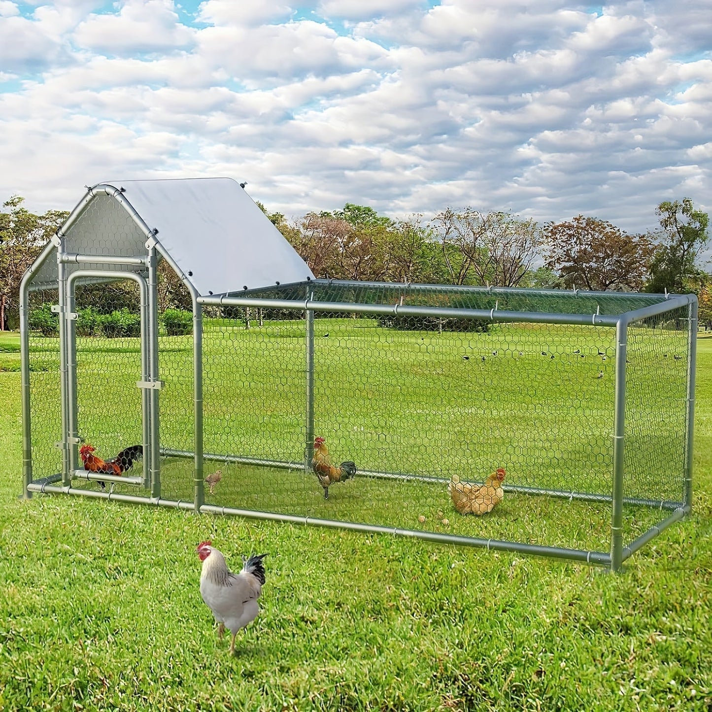 LEMBERI Large Walk-in Chicken Coop - Sturdy Galvanized Wire Poultry Pen Cage with Waterproof and Anti-Ultraviolet Cover, Spacious Interior, Easy Cleaning, and Durable Construction for Backyard, Farm, and Outdoor Use - Perfect WardBoyzPROShop