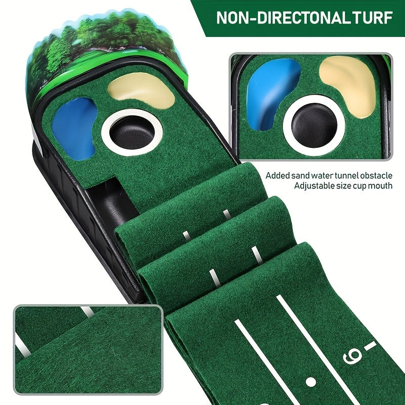 [Lenticular 3D] HUAEN Golf Putting Mat - 8ft Indoor Practice Mat with 3D Backplate and Ball Return WardBoyzPROShop