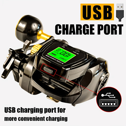 1pc 6.3:1 Gear Ratio Electronic Fishing Reel, Large Screen Counting Baitcasting Reel, Digital Display Fishing Reel With 26.46LB Brake Force, Fishing Tackle For Saltwater WardBoyzPROShop