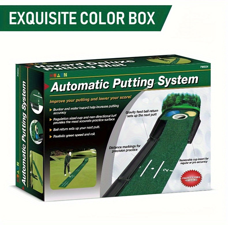 [Lenticular 3D] HUAEN Golf Putting Mat - 8ft Indoor Practice Mat with 3D Backplate and Ball Return WardBoyzPROShop