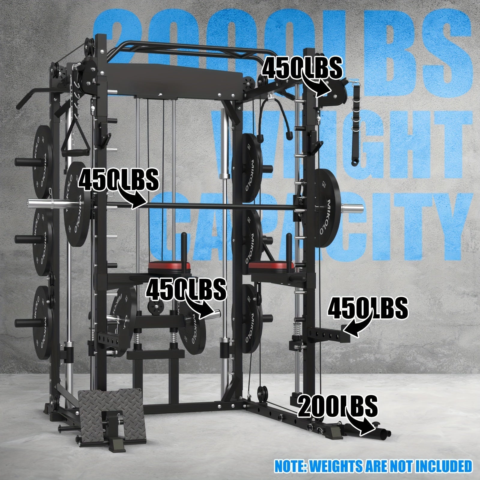 AII-IN-ONE Smith Machine With 2000 Pounds Capacity, Squat Rack With LAT-Pull Down System & Cable Crossover Machine, Multi-Function Power Cage With Cable Handle, T-bar And Other Attachments WardBoyzPROShop