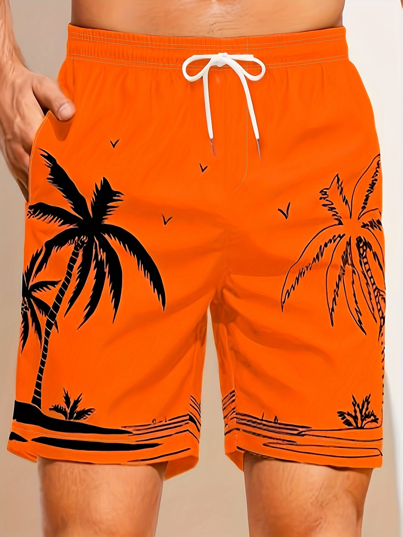 Quick Drying Mesh Lining Comfortable Breathable Palm Tree Pattern Drawstring Swim Trunks With 2 Pockets, Men's Pants Swimwear For Summer Vacation Resort Beach Pool WardBoyzPROShop