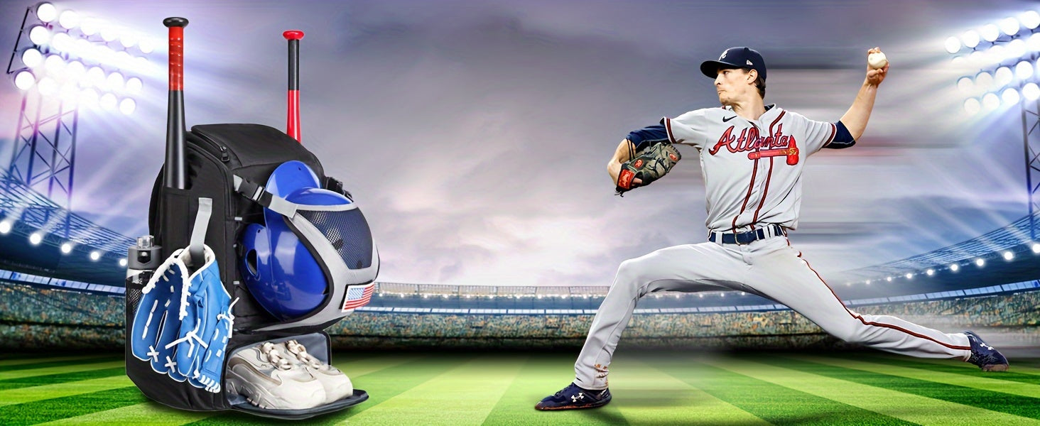 Large Capacity Baseball Backpack Softball Bag, External Helmet Holder And Fence Hook Baseball Backpack, With Shoes Compartment, - Holds Bats, Helmets, Gloves, Hats, Clothes, And Shoes For Baseball And Softball Players WardBoyzPROShop