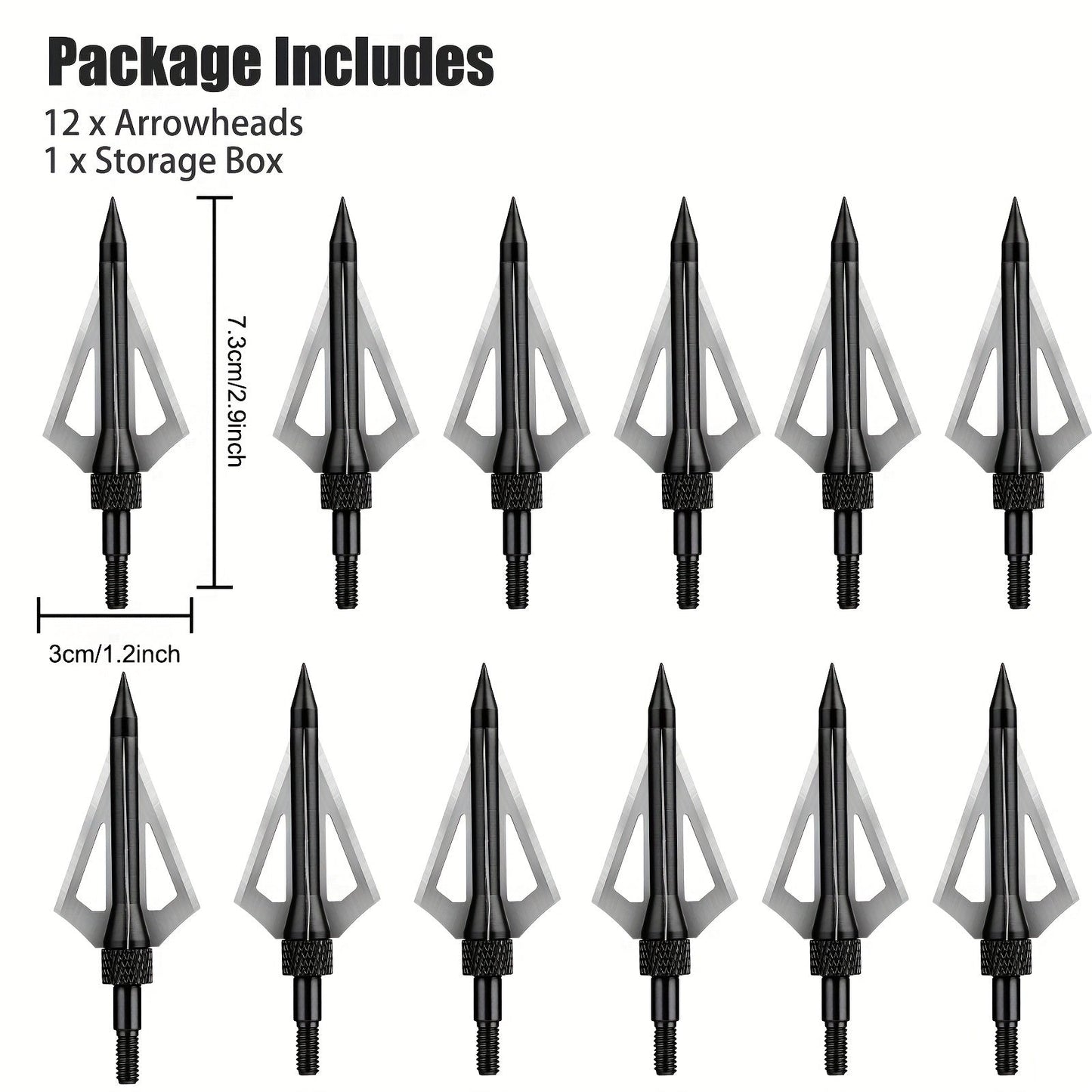 12pcs Archery Broadheads, 100 Grain 3 Blades Hunting Arrowheads, Stainless Steel Broadheads for Crossbow and Compound Bow WardBoyzPROShop