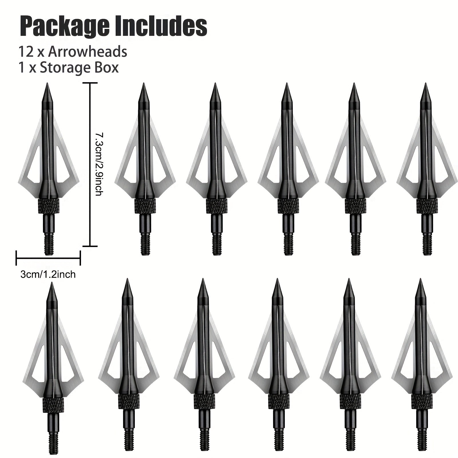 12pcs Archery Broadheads, 100 Grain 3 Blades Hunting Arrowheads, Stainless Steel Broadheads for Crossbow and Compound Bow WardBoyzPROShop