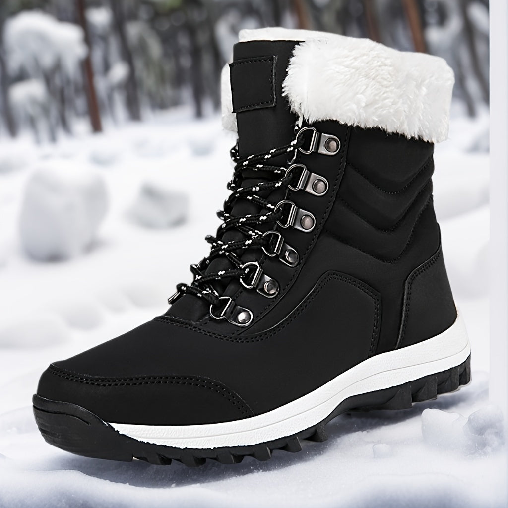 Womens Snow Boots Mid-Calf Winter Boots Fur Lined Non-Slip Warm Boots For Work Hiking Outdoor Waterproof Warm