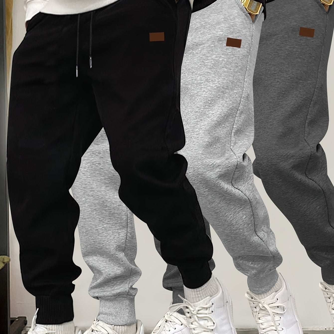 3pcs Men's Casual Jogger Sweatpants - Soft, Comfortable, Polyester Blend for Fall & Winter, Black/Navy/Gray WardBoyzPROShop