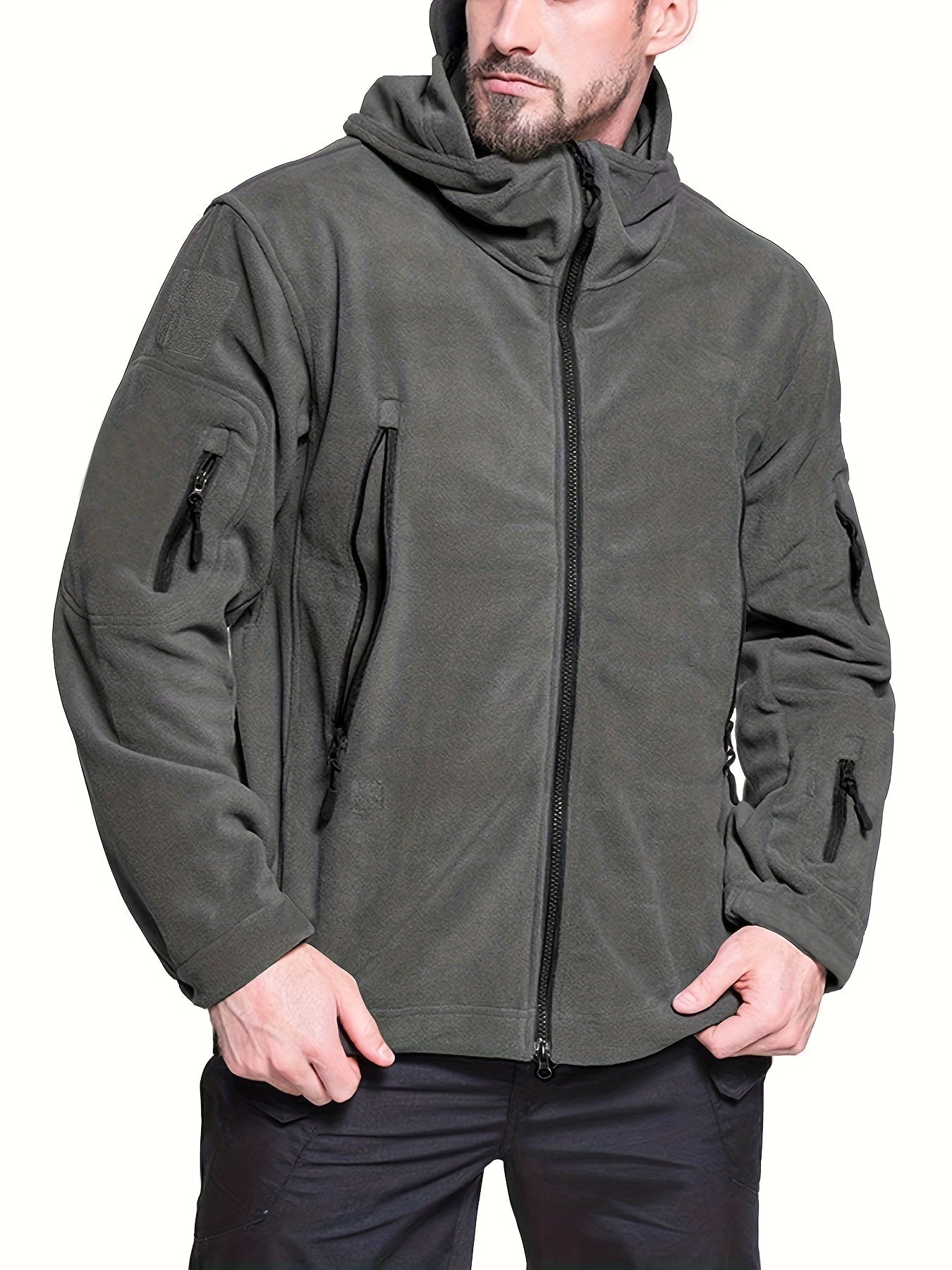 Men's Tactical Hoodie Fleece Jacket Winter Warm Full-Zip Military Army Outerwear Outdoor Sport Hooded Skiing Hunting Hiking Coat with 7 Zip Pockets WardBoyzPROShop