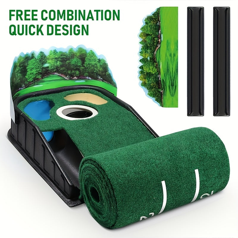 [Lenticular 3D] HUAEN Golf Putting Mat - 8ft Indoor Practice Mat with 3D Backplate and Ball Return WardBoyzPROShop